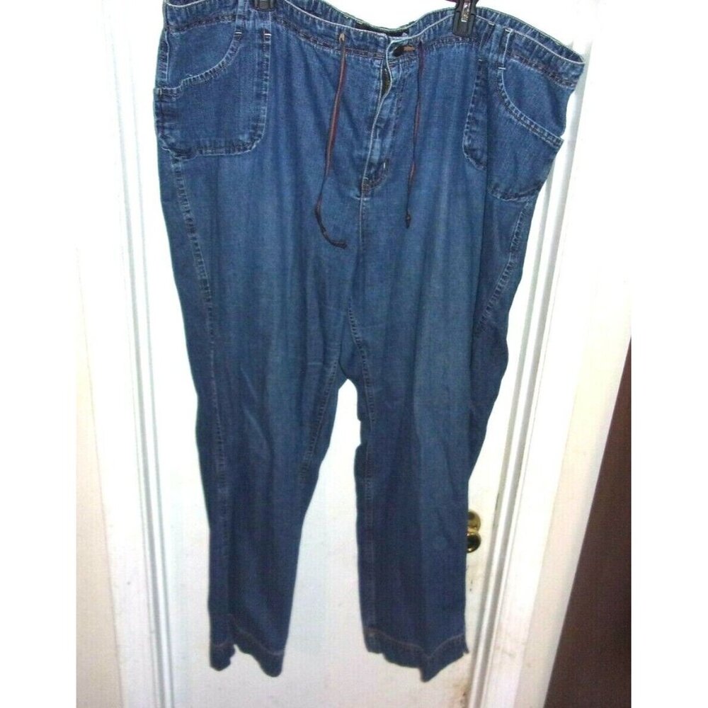 Venezia Denim Blue Jeans Drawstring Waist Zip Fly Straight Leg Plus Size 28 Avg